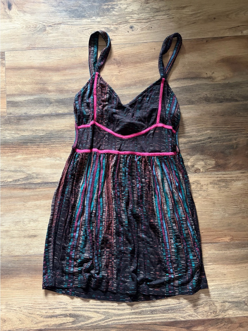 Ecote Black Tank Dress with Pink Trim and Teal & Rust Stripes